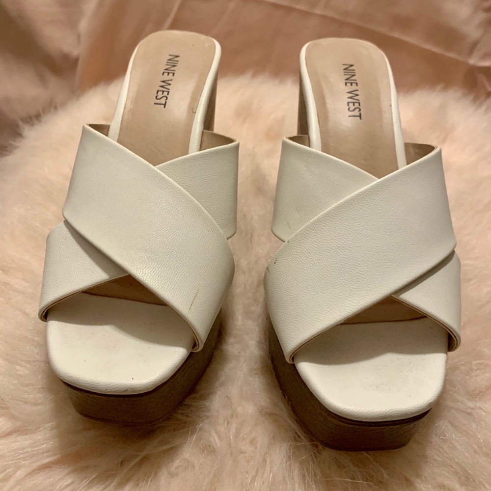 Nine West White Peep Toe Sandals